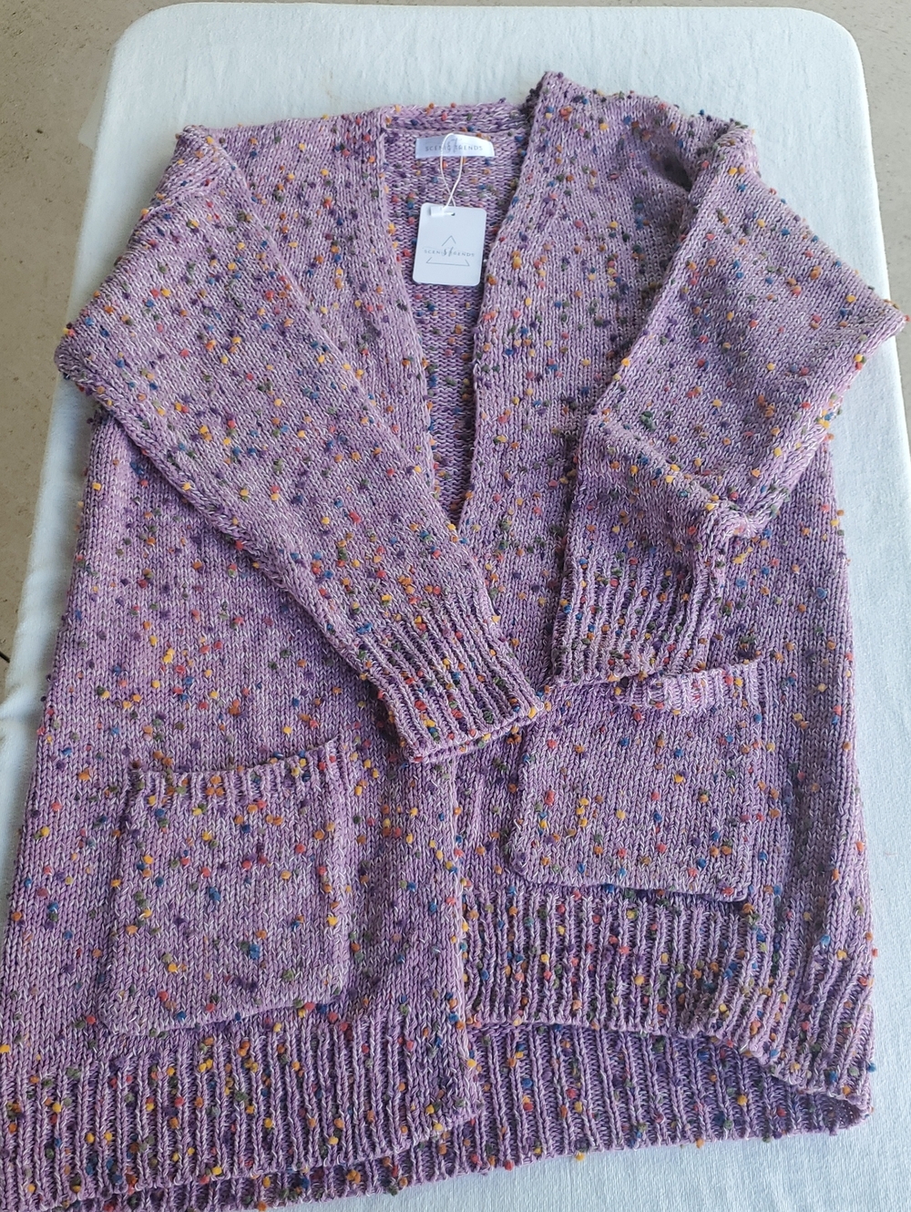Lavender Multi-Fleck Open-Front Cardigan with Pockets
